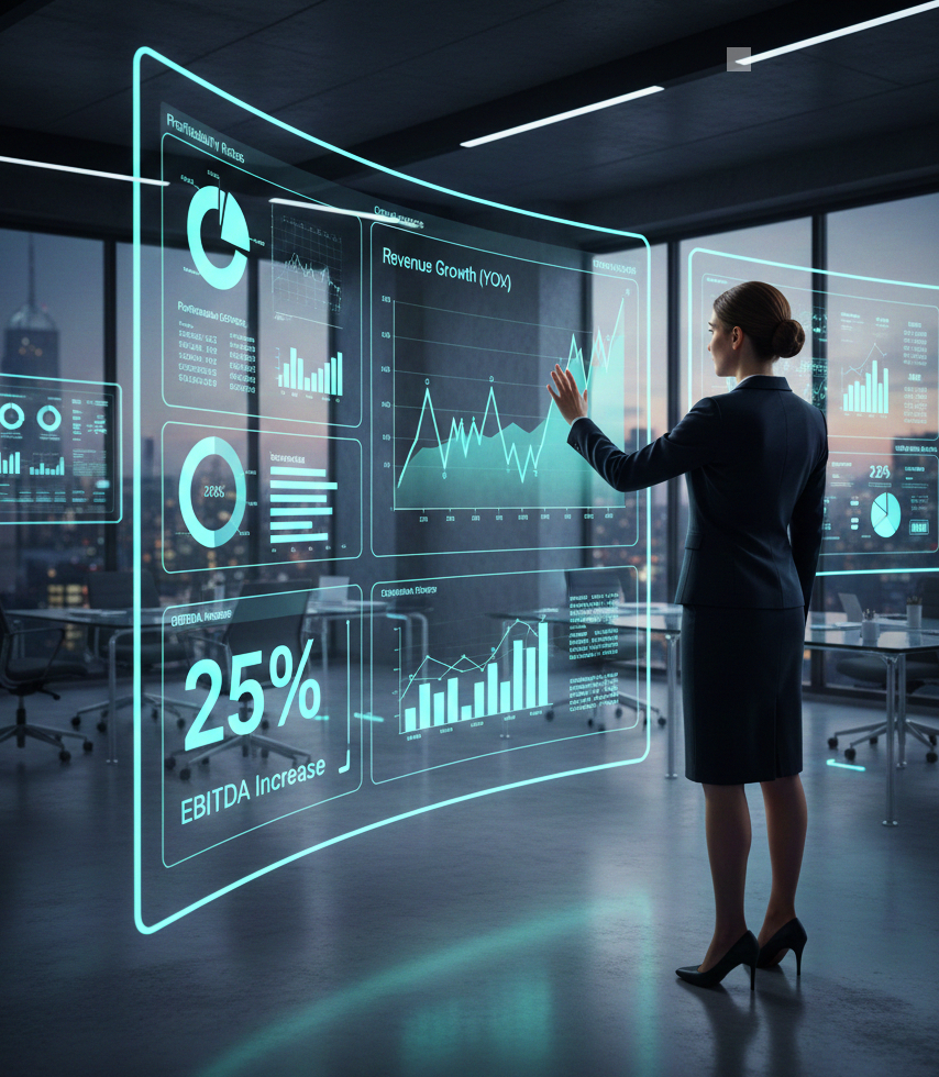 Ilustración que cubre los recorridos de control financiero y optimización de costos para propietarios de cadenas de restaurantes
